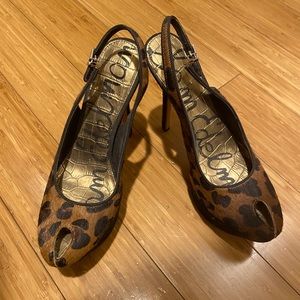 Sam Edelman mohair peep toe leopard platform heels